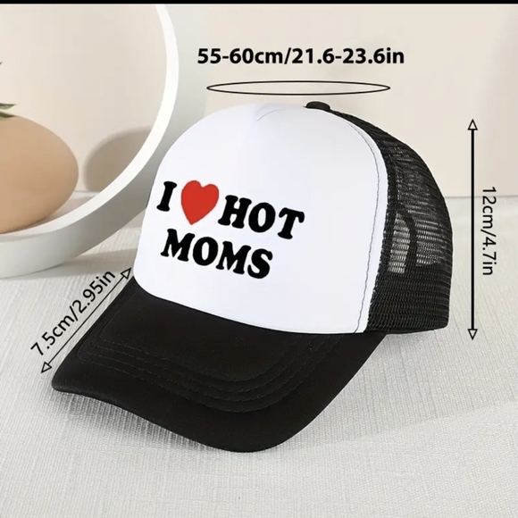I Love Hot Moms Baseball Cap Printed Mesh Trucker Hat Breathable Adjustable Suns - Picture 2 of 3